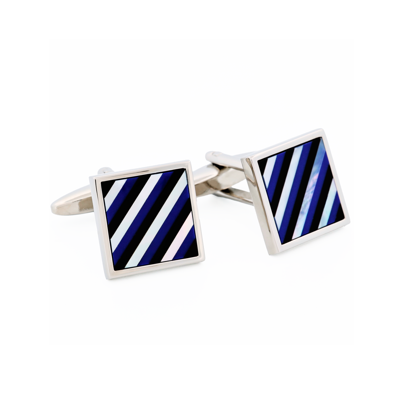 Rhodium Mop & Lapis & Onyx Square Striped Cufflinks