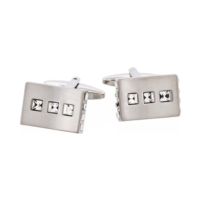 Brushed Rhodium Plated Crystal Square Cufflinks