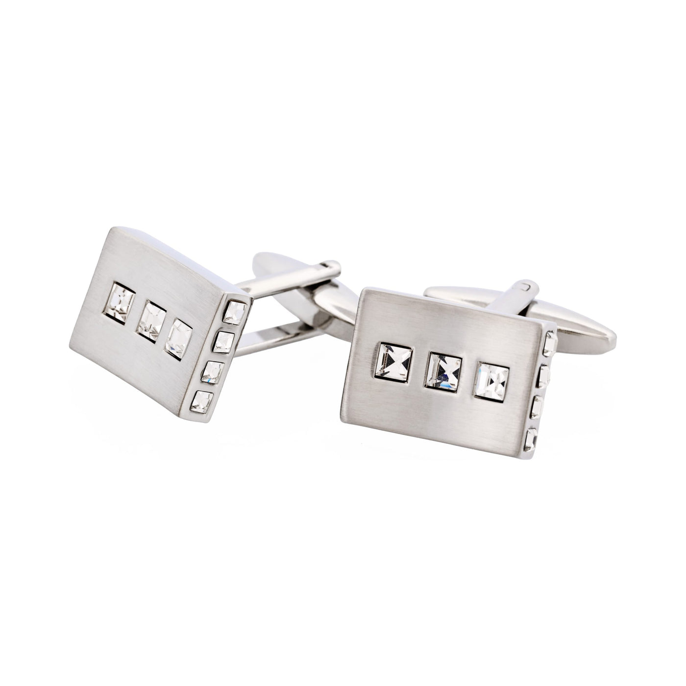 Brushed Rhodium Plated Crystal Square Cufflinks