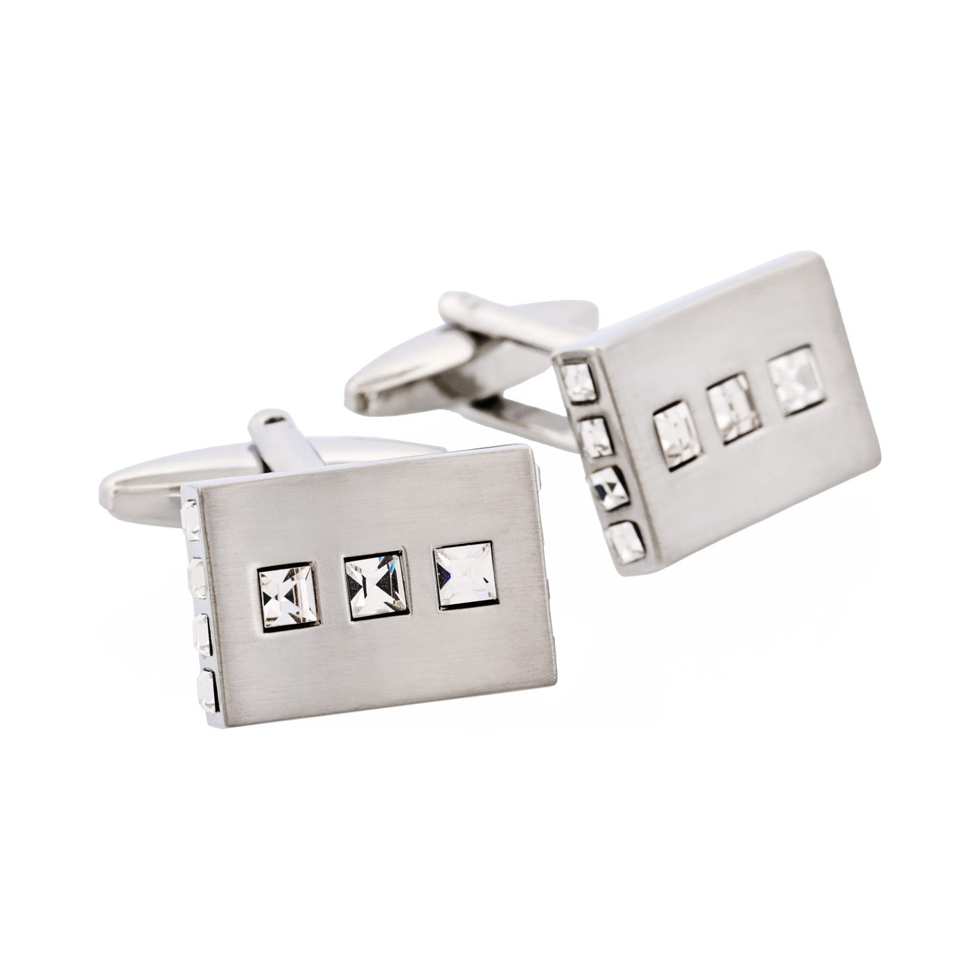 Brushed Rhodium Plated Crystal Square Cufflinks