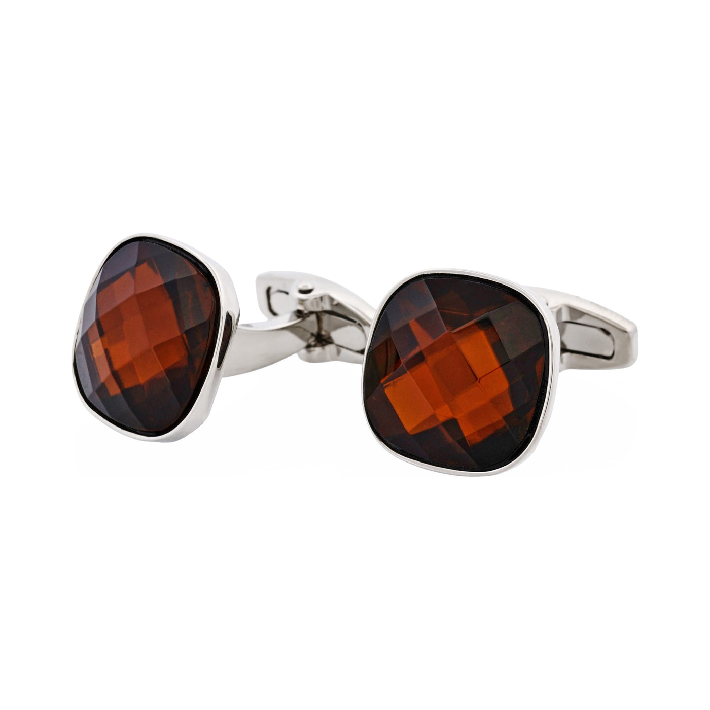 Polished Rhodium Plated & Smoke Topaz Crystal Cushion Shape Cufflinks