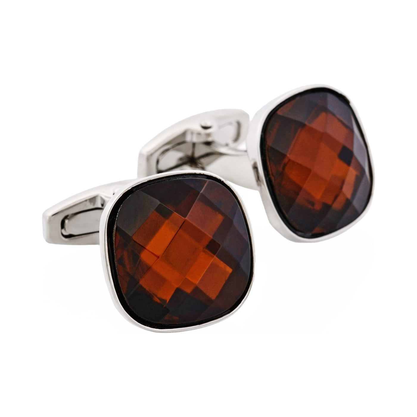 Polished Rhodium Plated & Smoke Topaz Crystal Cushion Shape Cufflinks
