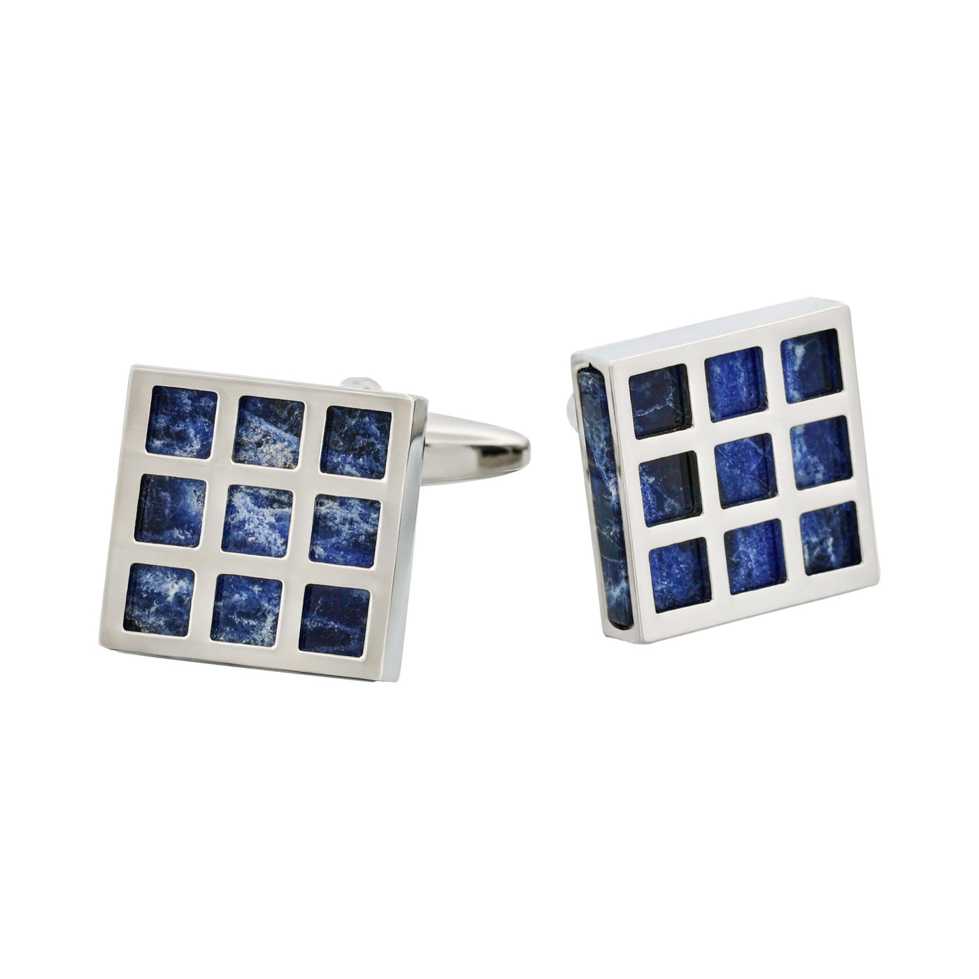 Rhodium Plated Square Patterned Lapis Cufflinks
