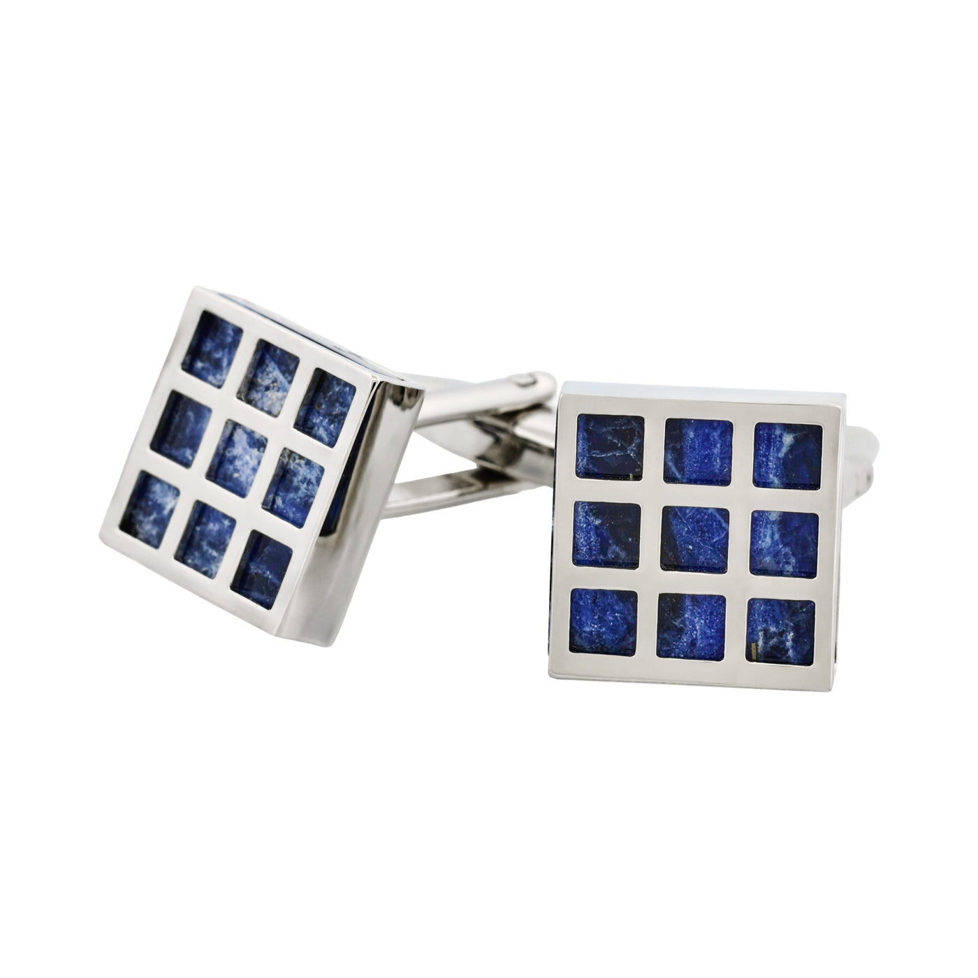 Rhodium Plated Square Patterned Lapis Cufflinks
