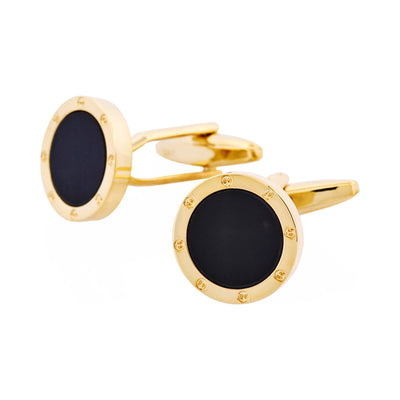 Gold Plated & Round Onyx Cufflinks with Screws