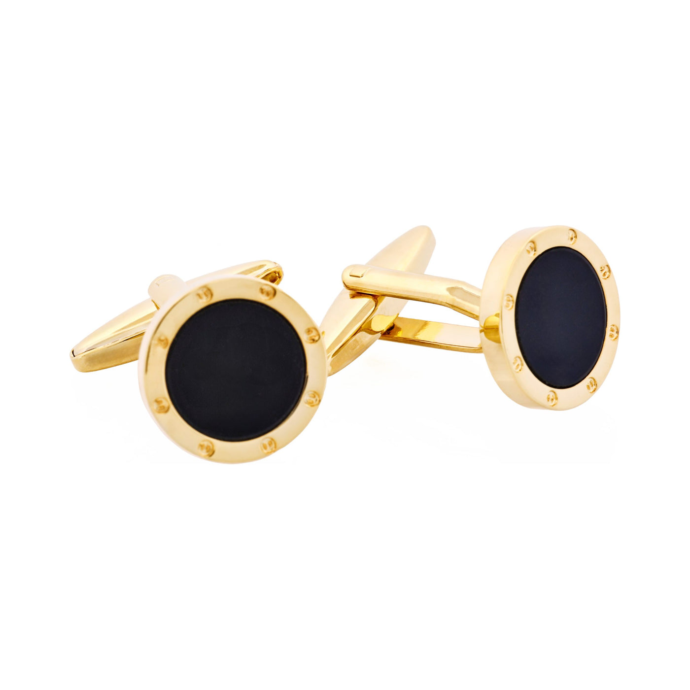Gold Plated & Round Onyx Cufflinks with Screws