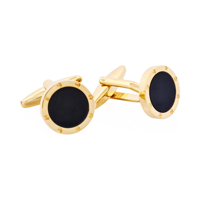 Gold Plated & Round Onyx Cufflinks with Screws