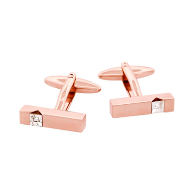 Polished Rose Gold Plated & Cz Cufflinks
