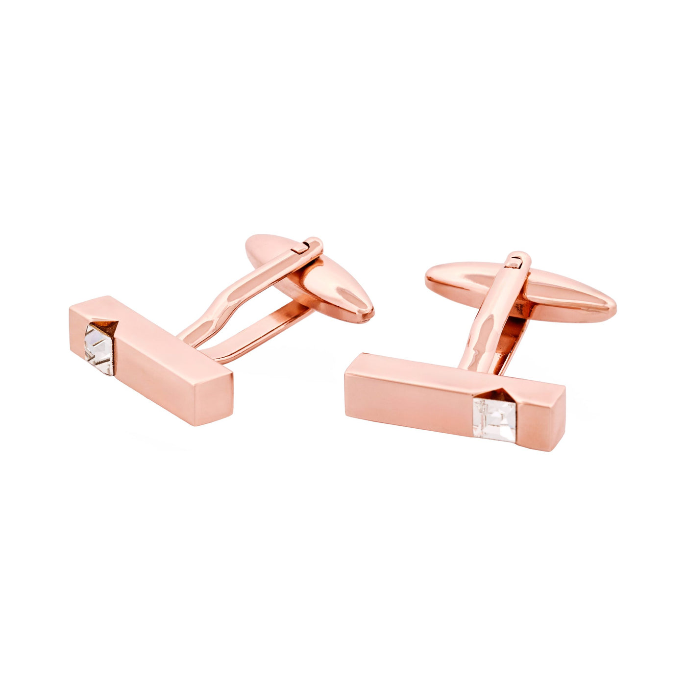 Polished Rose Gold Plated & Cz Cufflinks