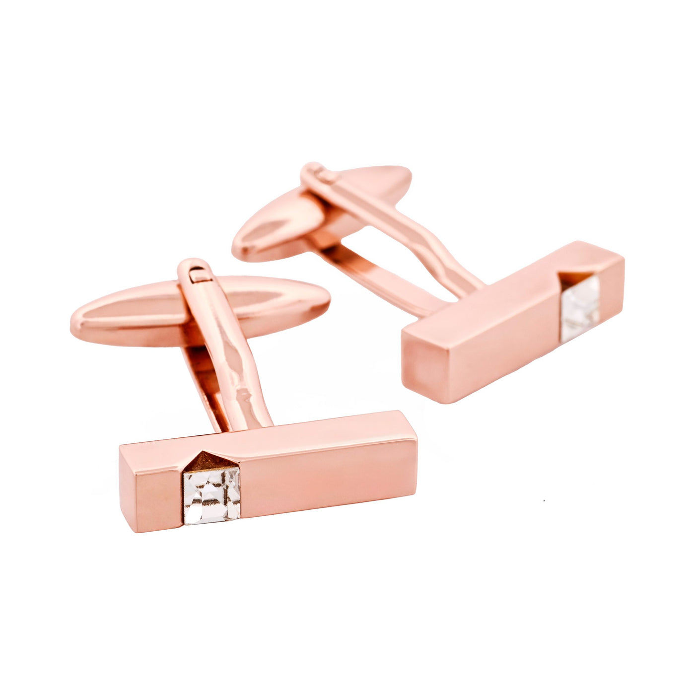 Polished Rose Gold Plated & Cz Cufflinks