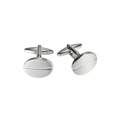 Brushed Polished Rhodium Plated Oval Cufflinks with Polished Centre