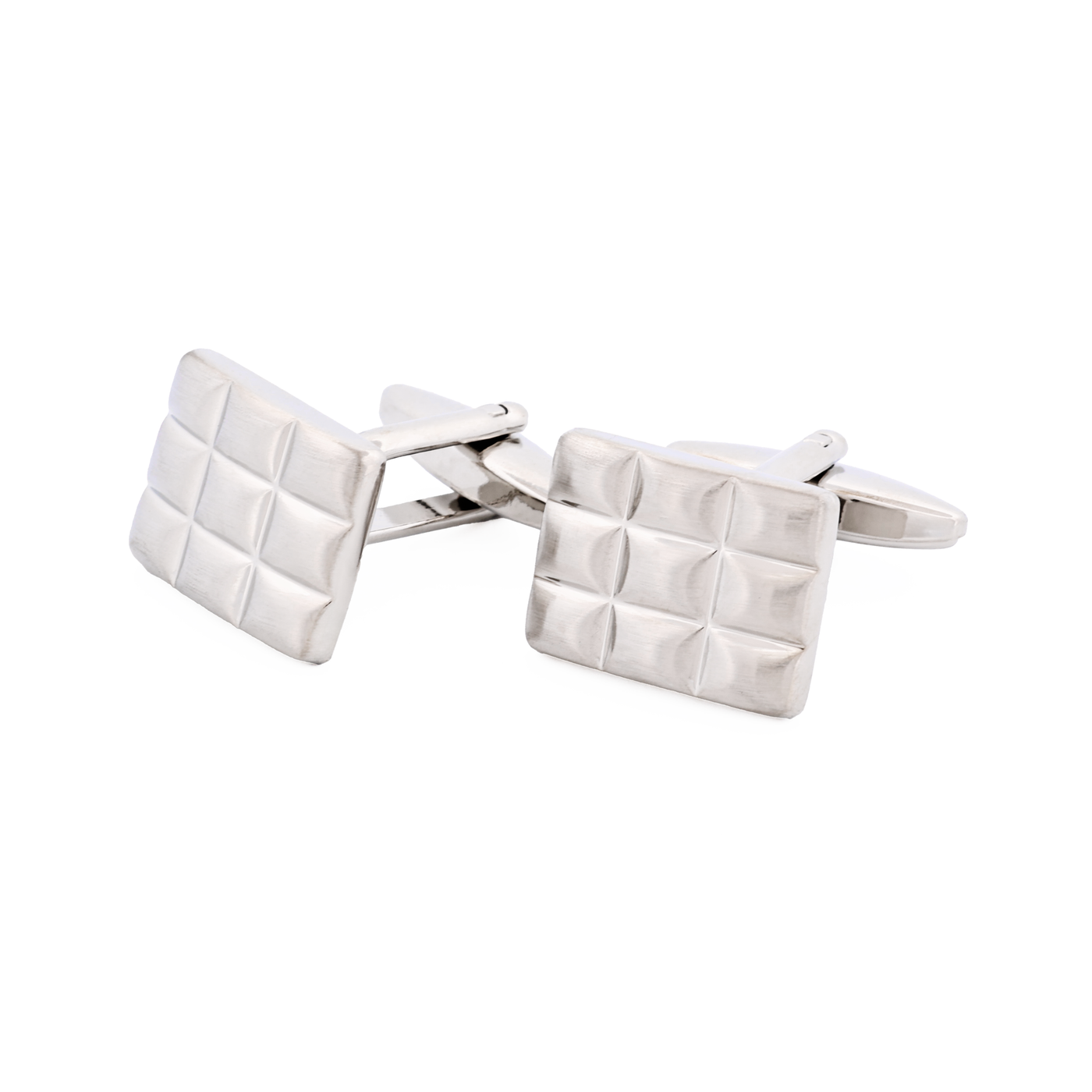 Brushed Rhodium Plated Block Patterned Cufflinks