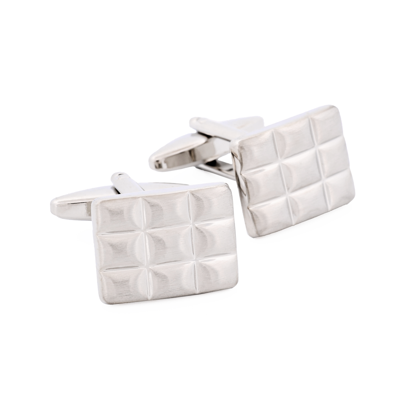 Brushed Rhodium Plated Block Patterned Cufflinks