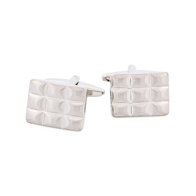 Brushed Rhodium Plated Block Patterned Cufflinks