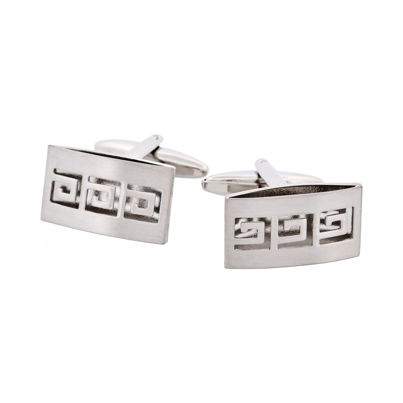 Brushed Rhodium Plated & Cutout Greek Key Patterned Cufflinks