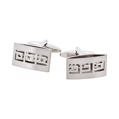 Brushed Rhodium Plated & Cutout Greek Key Patterned Cufflinks