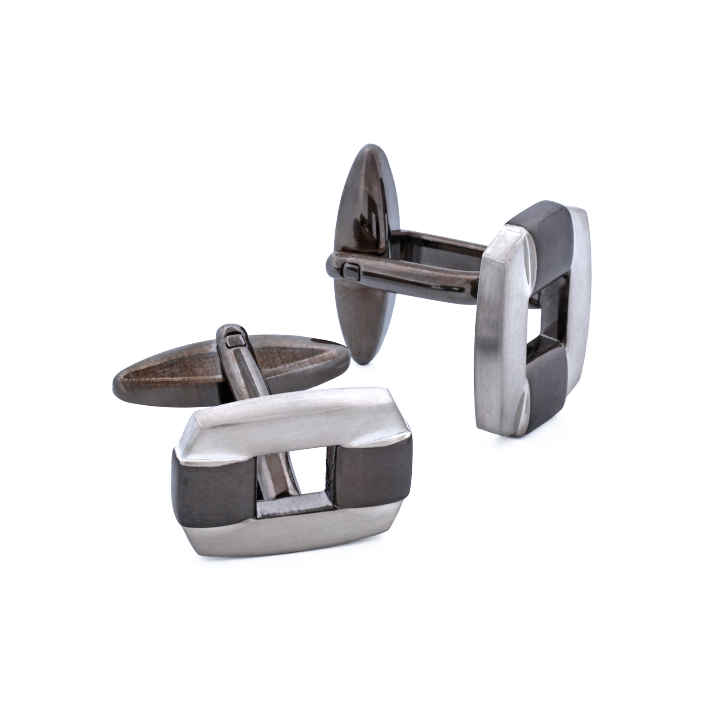 Brushed Gun Metal & Brushed Rhodium Cutout Cufflinks