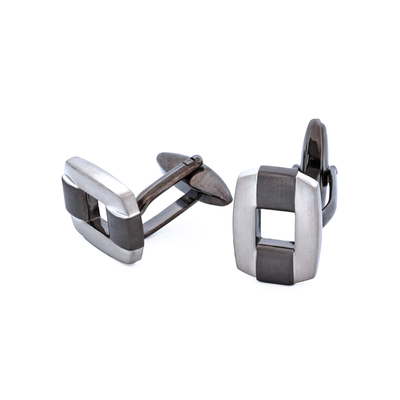 Brushed Gun Metal & Brushed Rhodium Cutout Cufflinks