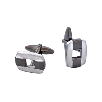 Brushed Gun Metal & Brushed Rhodium Cutout Cufflinks