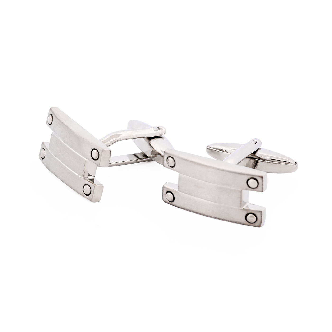 Brushed Rhodium Striped Cufflinks