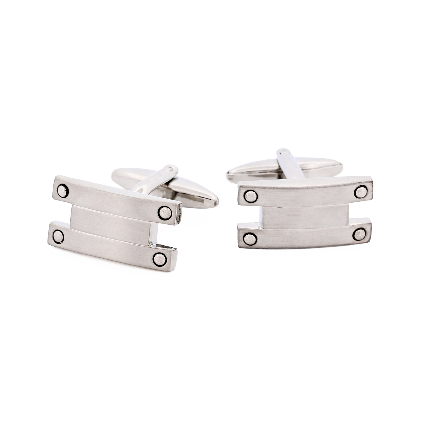 Brushed Rhodium Striped Cufflinks
