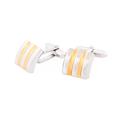 Brushed Rhodium & Gold Striped Cufflinks