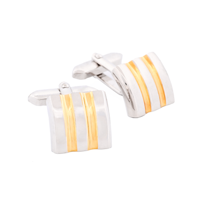 Brushed Rhodium & Gold Striped Cufflinks