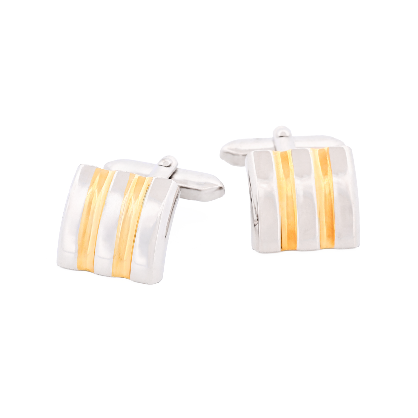 Brushed Rhodium & Gold Striped Cufflinks