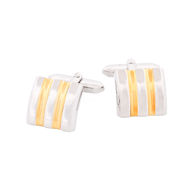 Brushed Rhodium & Gold Striped Cufflinks