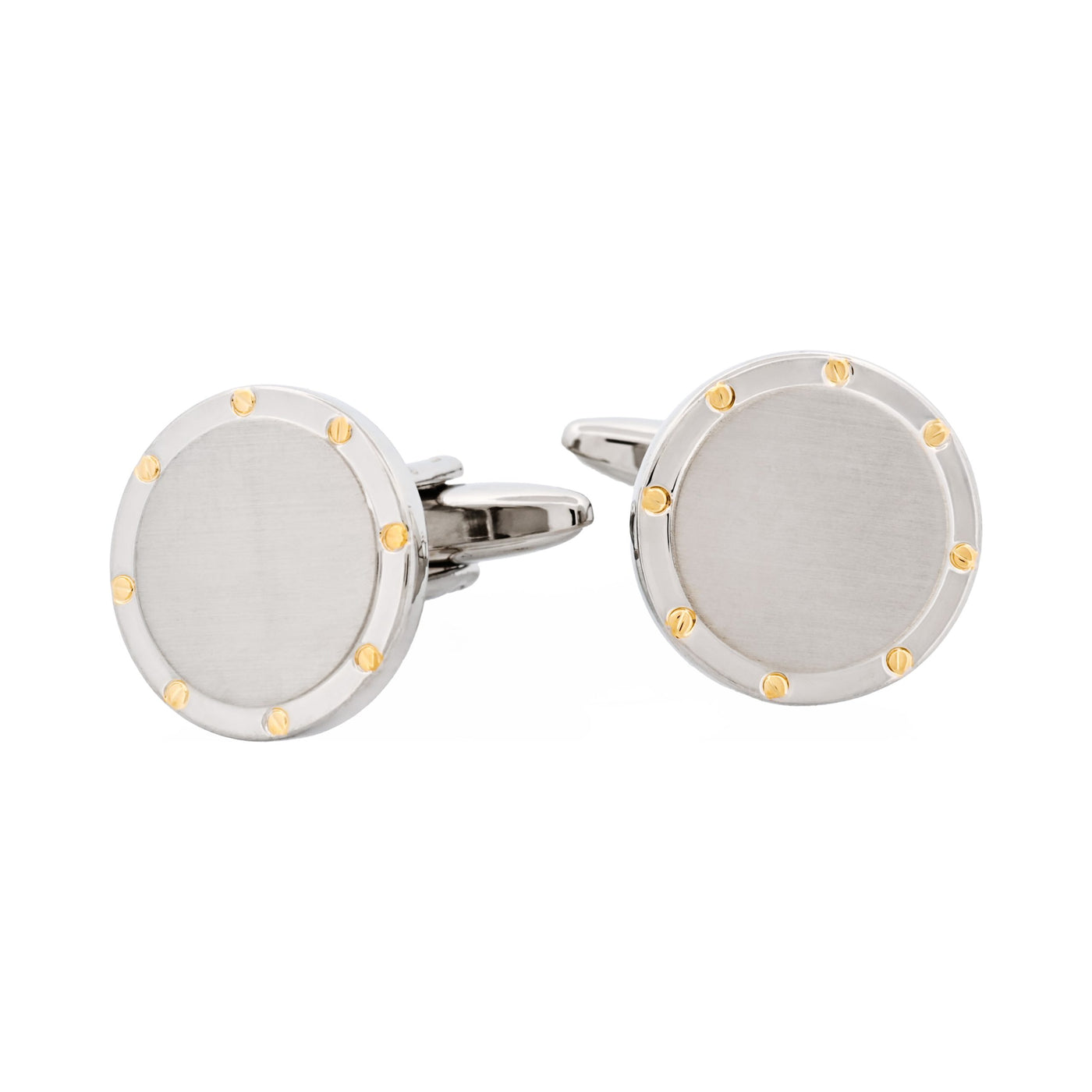 Brushed Rhodium & Gold Screws Round Cufflinks