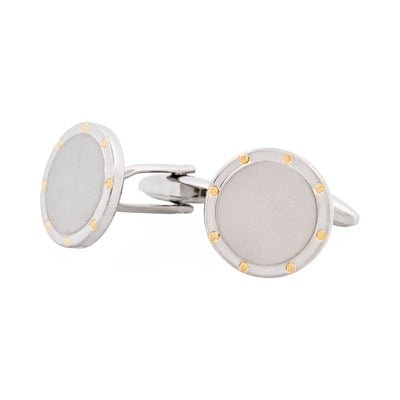 Brushed Rhodium & Gold Screws Round Cufflinks