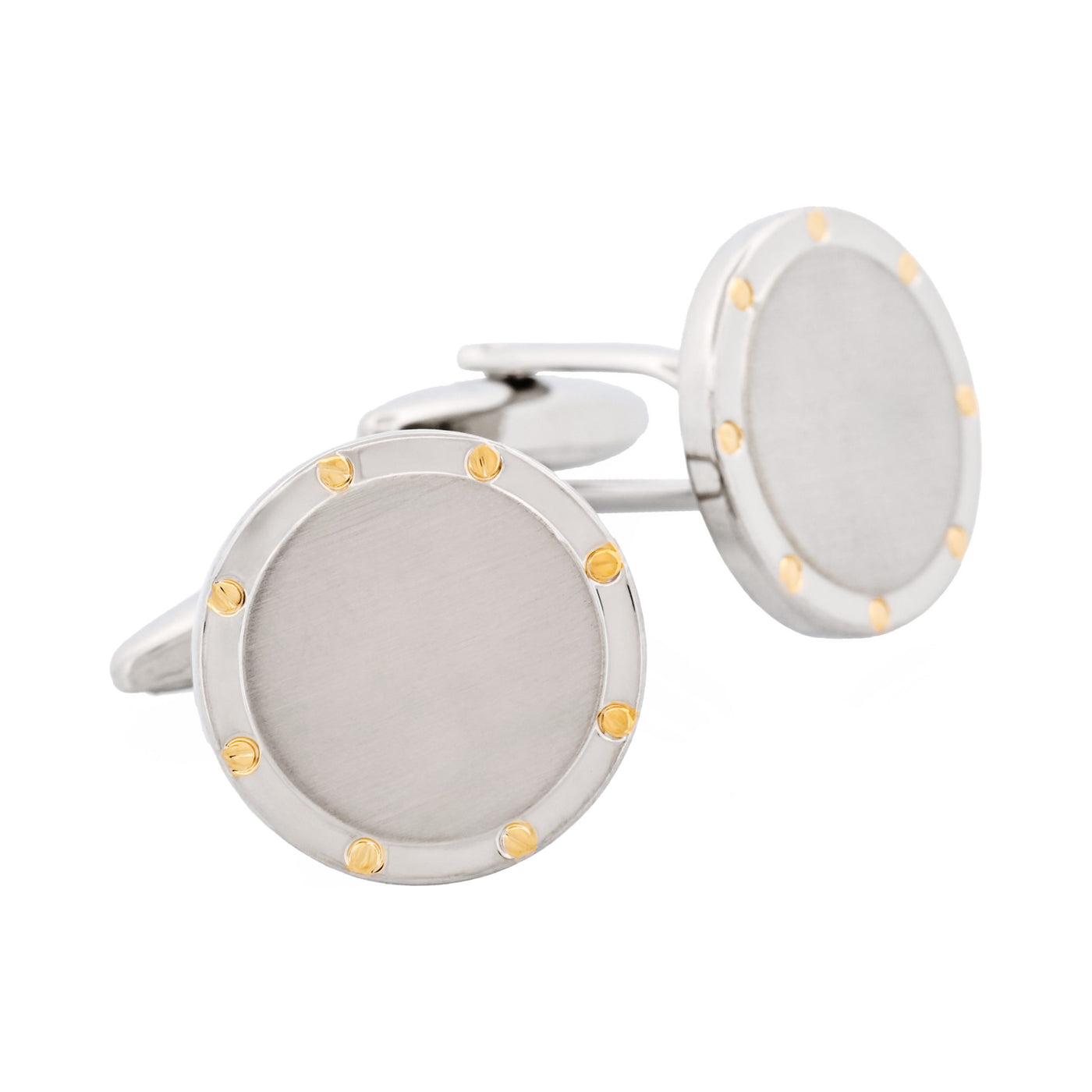 Brushed Rhodium & Gold Screws Round Cufflinks