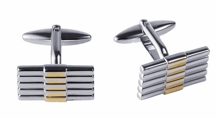 Rhodium & Gold Plated Striped Cufflinks