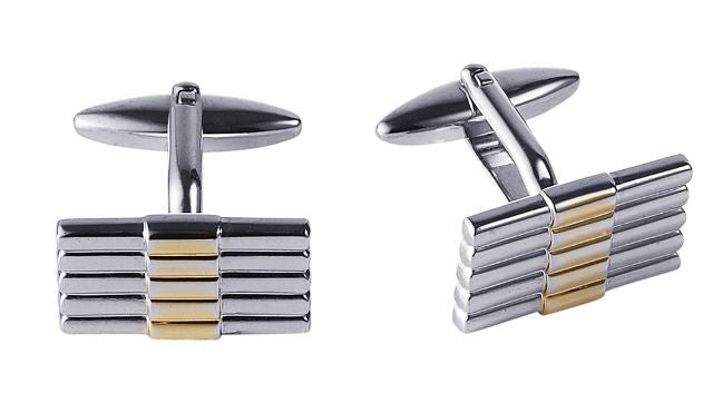 Rhodium & Gold Plated Striped Cufflinks