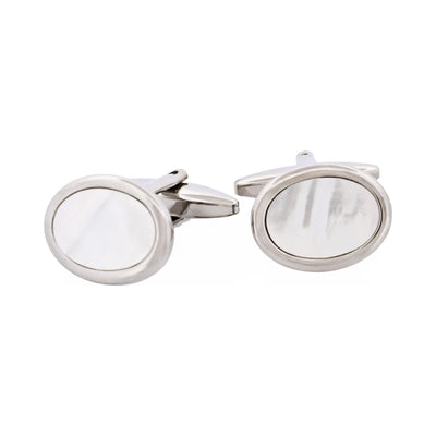 Rhodium Plated & Mop Oval Cufflinks