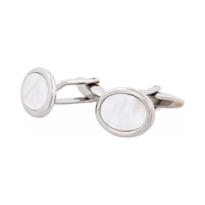 Rhodium Plated & Mop Oval Cufflinks