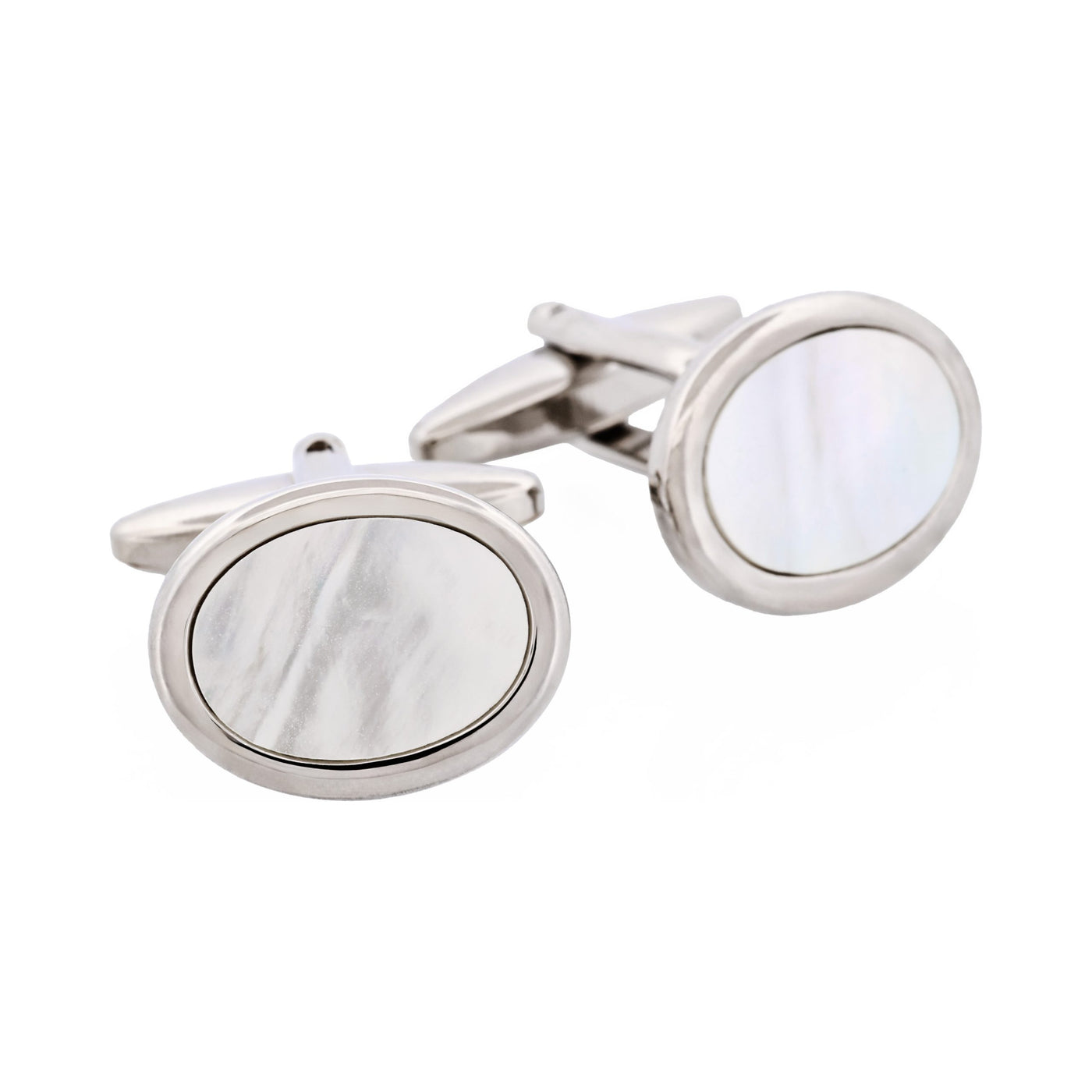 Rhodium Plated & Mop Oval Cufflinks