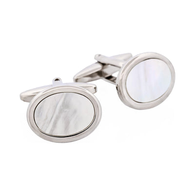 Rhodium Plated & Mop Oval Cufflinks
