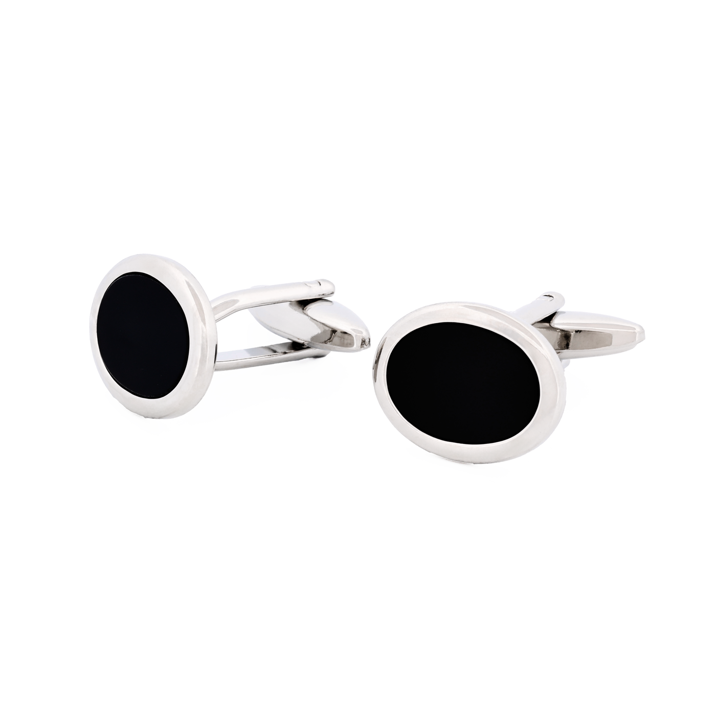 Rhodium Plated & Onyx Oval Cufflinks