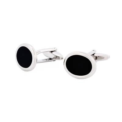 Rhodium Plated & Onyx Oval Cufflinks