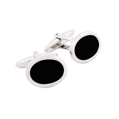 Rhodium Plated & Onyx Oval Cufflinks
