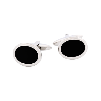Rhodium Plated & Onyx Oval Cufflinks