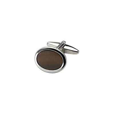 Rhodium Plated Tiger Eye Oval Cufflinks