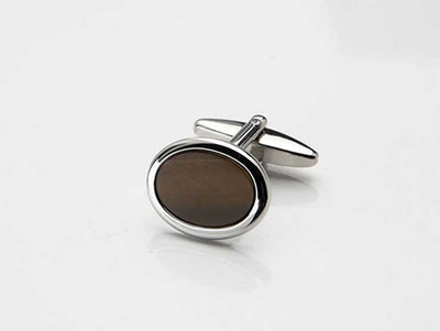 Rhodium Plated Tiger Eye Oval Cufflinks