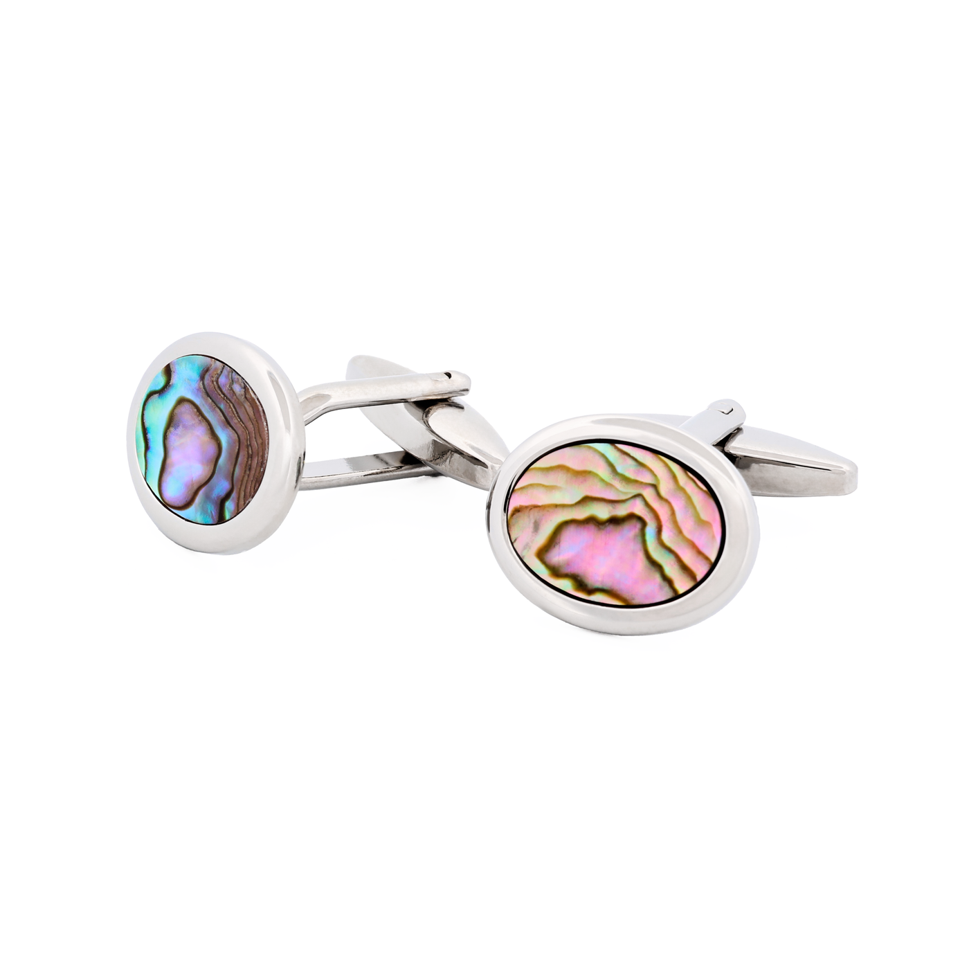 Rhodium Plated & Abalone Oval Cufflinks