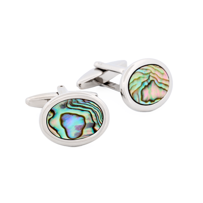 Rhodium Plated & Abalone Oval Cufflinks