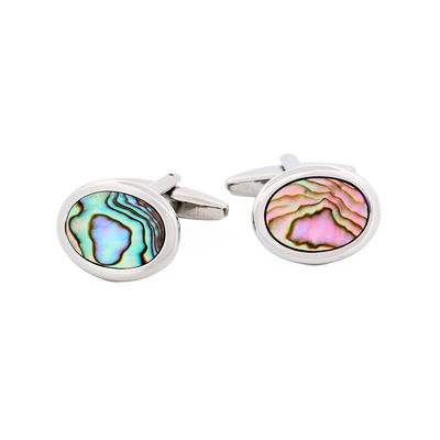 Rhodium Plated & Abalone Oval Cufflinks