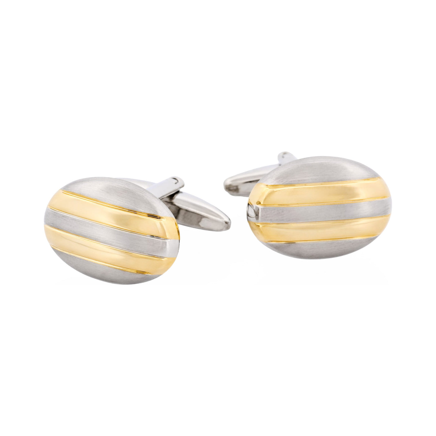 Rhodium & Gold Striped Plated Oval Cufflinks
