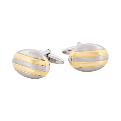 Rhodium & Gold Striped Plated Oval Cufflinks