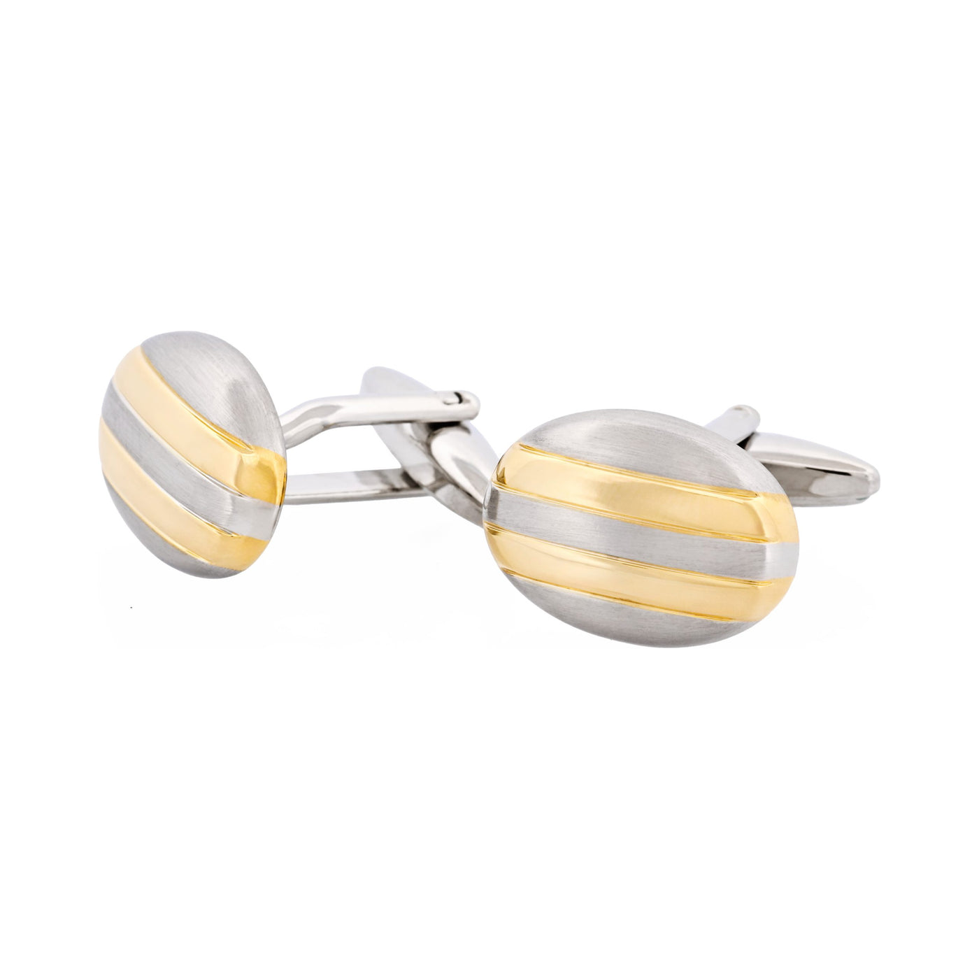 Rhodium & Gold Striped Plated Oval Cufflinks
